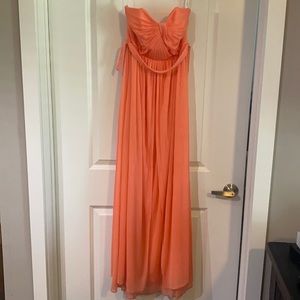 Strapless peach bridesmaid dress
